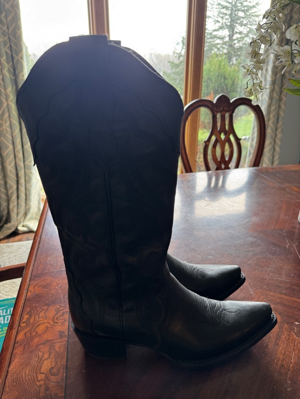 Women's Black Leather Western Boots - Picture 2 of 8